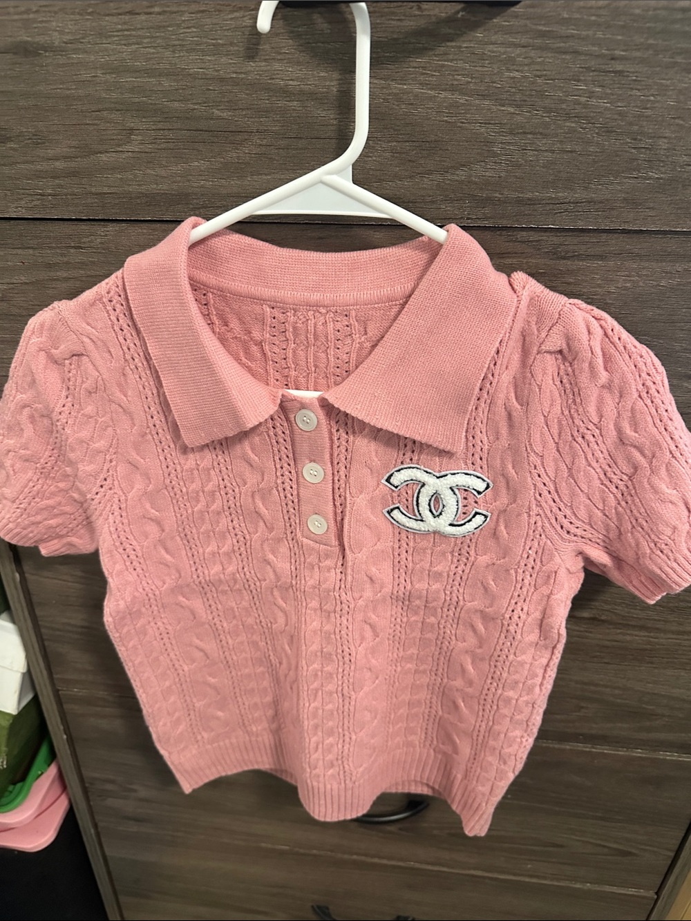 Women’s Pink Cable-Knit Polo size S